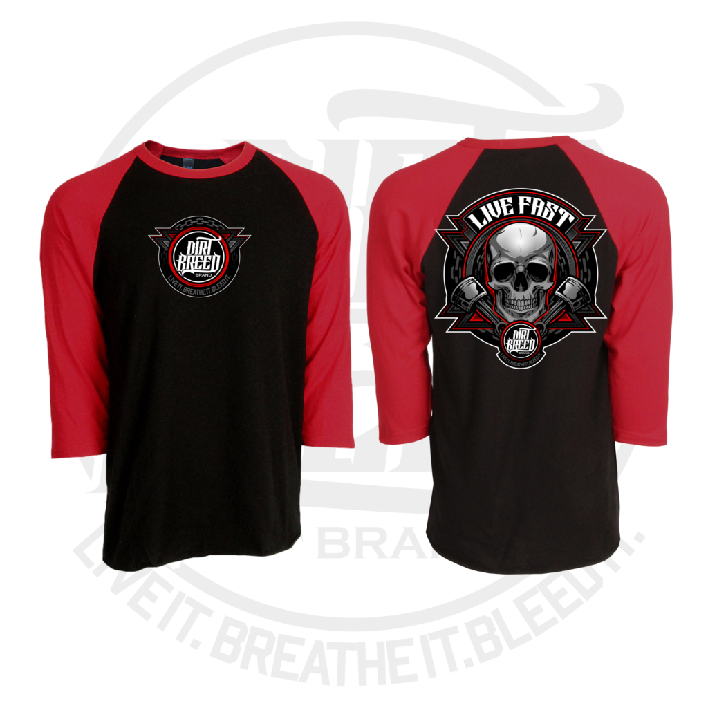 DirtBreed Awesome Baseball Raglan Live Fast Skull Dirt Track Racing Shirt
